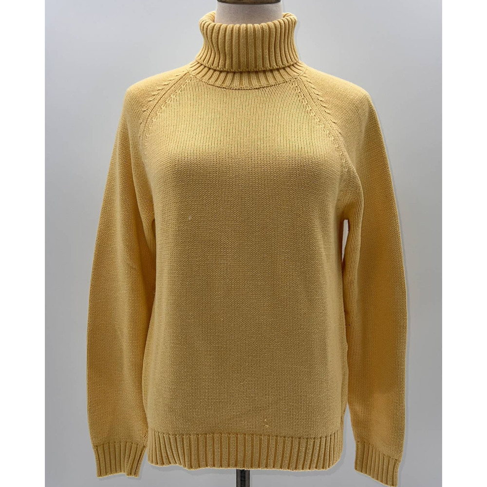 Lands' End Petite Yellow Cable Knit/Ribbed Turtle Neck Sweater- PM